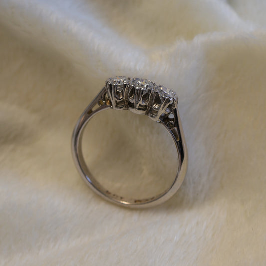 Pre Loved 18ct White Gold & Platinum Diamond Trilogy Ring.