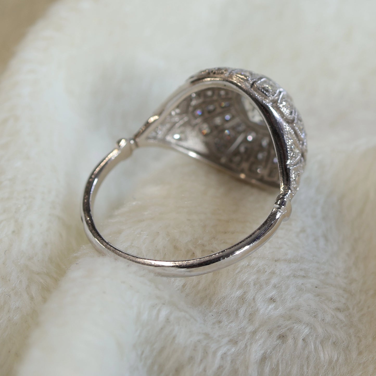 Art Deco Platinum Diamond Ring - Vintage Bombe Ring
