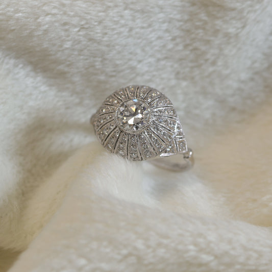Art Deco Platinum Diamond Ring - Vintage Bombe Ring