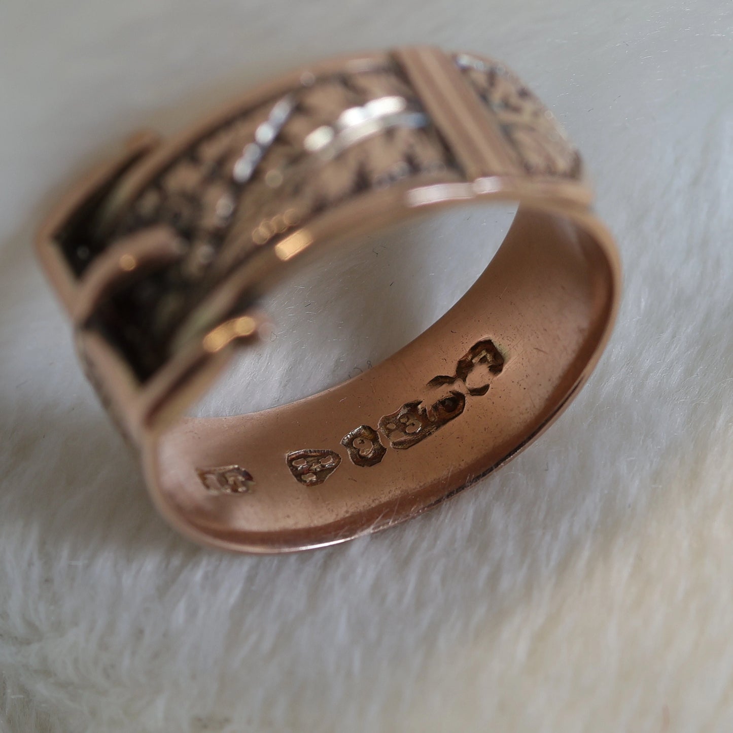 Antique 9ct Gold Buckle Ring - Beautiful Floral Engraving