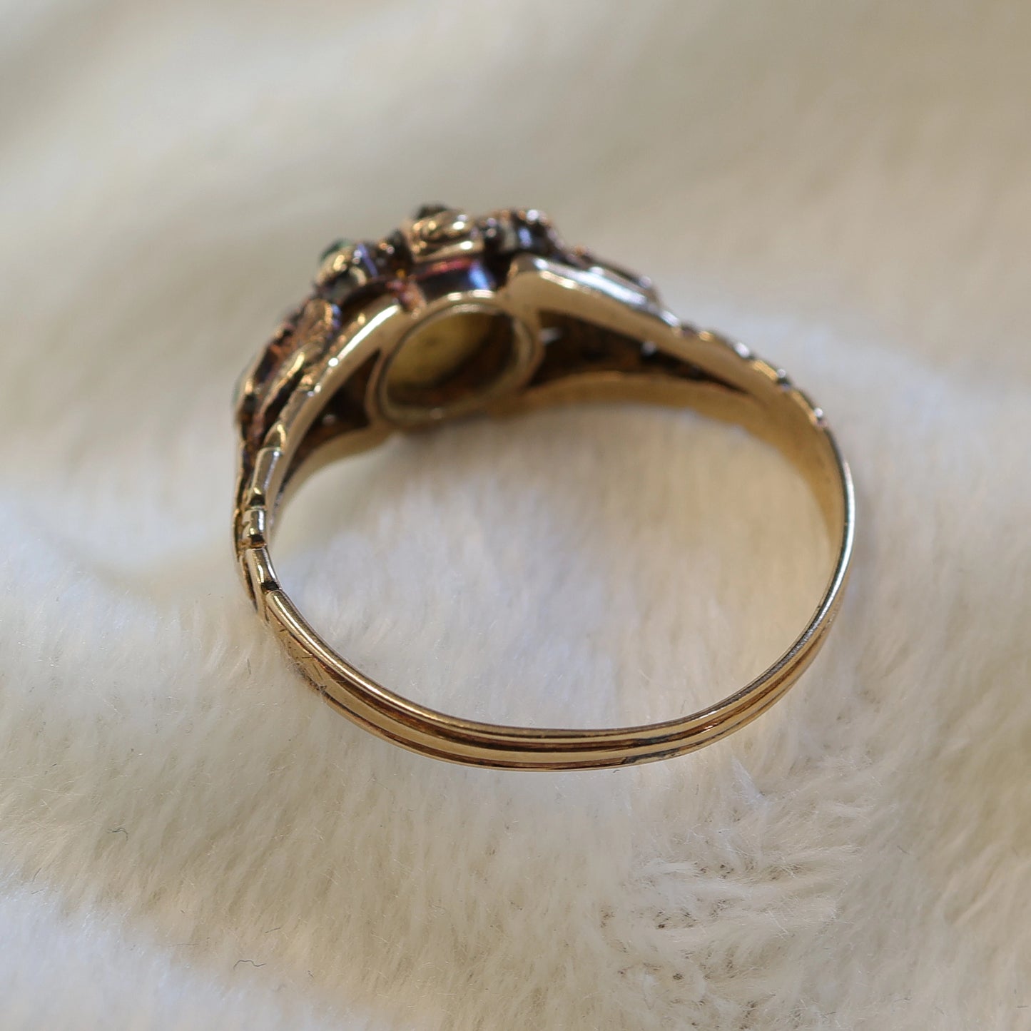 Early Victorian Emerald & Diamond Floral Cluster Ring - Forget Me Not Style.