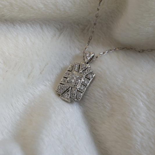 Art Deco Platinum Diamond Pendant & Chain.