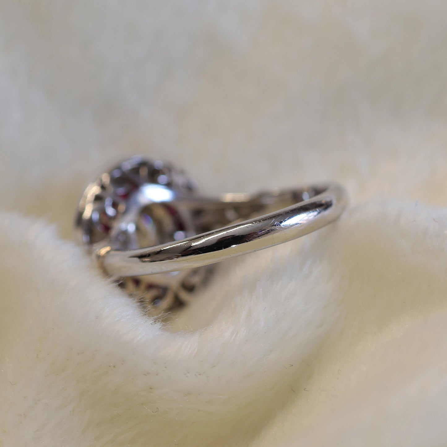 Art Deco Platinum Ruby & Diamond Target Ring - Vintage Inspired