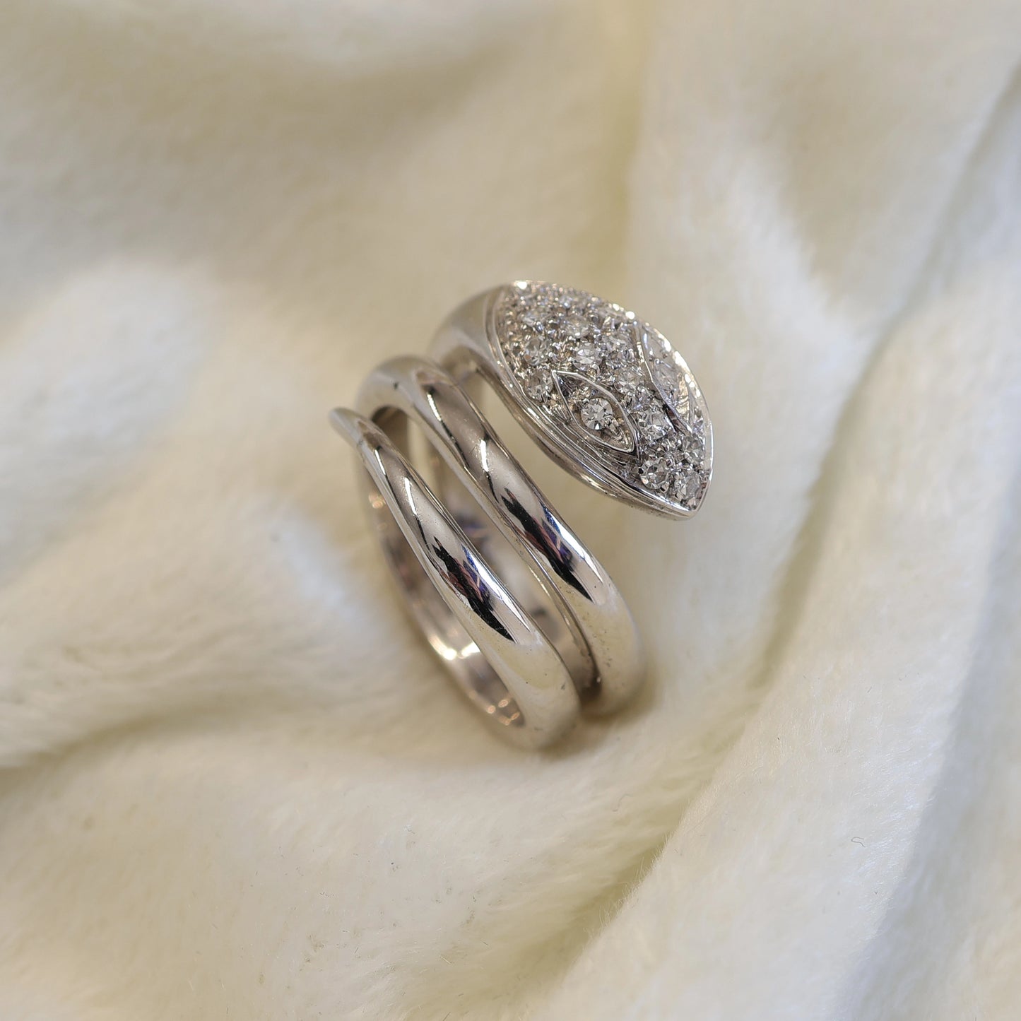 Pre Loved 18ct White gold Pave set Diamond Snake ring.